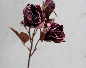 Rose | Artificial Dried Burgundy Rose Stem DIY Floral Arrangement Faux Realistic Dark Red Rose Wedding Flowers Fall Home Decor Romantic