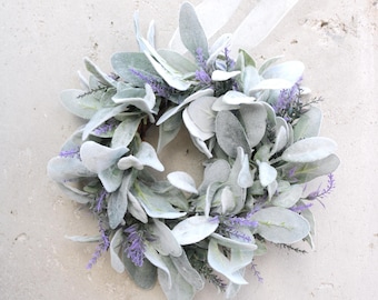 Handmade Lambs Ear Lavender Mini Wreath: Farmhouse Candle Ring, Cottagecore Decor