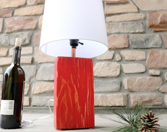 Accent Wood Lamp Base | Handcrafted Solid Wood Red Table Lamp Bedroom Living Room Entryway Decor Nightstand End Table Small Distressed Lamp