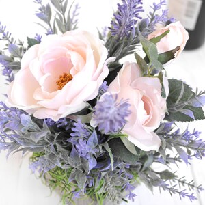 Roses Lavender Country Rustic Arrangement Handmade Wooden Planter Table Decor Faux Flowers Kitchen Self Gift Bouquet Backyard Wedding image 4
