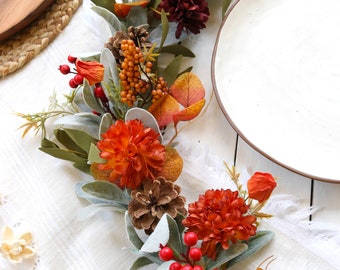 Rustic Fall Garland | Handmade Autumn Flower Table Runner, Country Farmhouse Wedding Ceremony Decoration, Arch Swag Tea Party