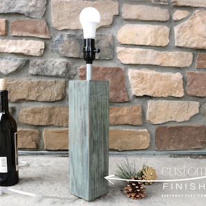 Slate Green Table Lamp Base  | Handcrafted Wood Lamp Modern Rustic Lighting Unique Bedside or Desk Lamp Home Decor Earthy Tone Accent Light