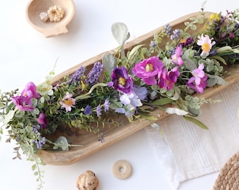 Purple Wildflower Dough Bowl Filler | Cottagecore Table Centerpiece, Faux Ranunculus Lavender Floral Arrangement (BOWL NOT INCLUDED)
