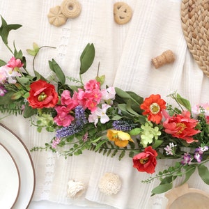 Summer Wildflower Garland: Artificial Wild Flower Table Decoration Birthday Party Floral Centerpiece Boho Wedding Decor Pink Coral Purple