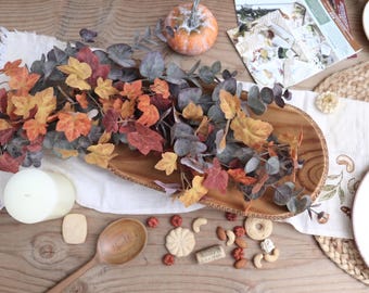 Autumn Maple & Eucalyptus Dough Bowl Filler | Rustic Fall Farmhouse Table Centerpiece, Floral Insert (BOWL NOT INCLUDED)