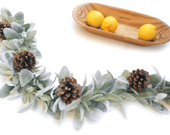 Lambs Ear Garland Natural Pinecones | Handmade Year Round Garland Table Runner Swag Farmhouse Fireplace Mantel Primitive Decor Tea Party