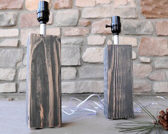 Wooden Table Lamps SET of 2 | Handcrafted Reclaimed Solid Wood Lamps for Table Nightstand Farmhouse Primitive Home Decor New Home Gift