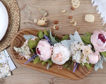 Pink Peony Dough Bowl Filler | Faux Floral Centerpiece Lambs Ear Lavender, Cottagecore Farmhouse Table Decor (BOWL NOT INCLUDED)