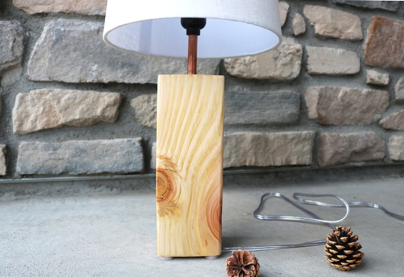 Farmhouse Wood Table Lamp Handcrafted Wooden Side Table Lamp Etsy