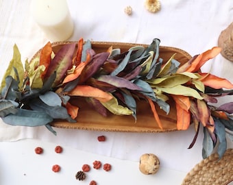 Autumn Dough Bowl Filler Swag, Muted Teal Rust Foliage, Boho Centerpiece (BOWL NOT INCLUDED)