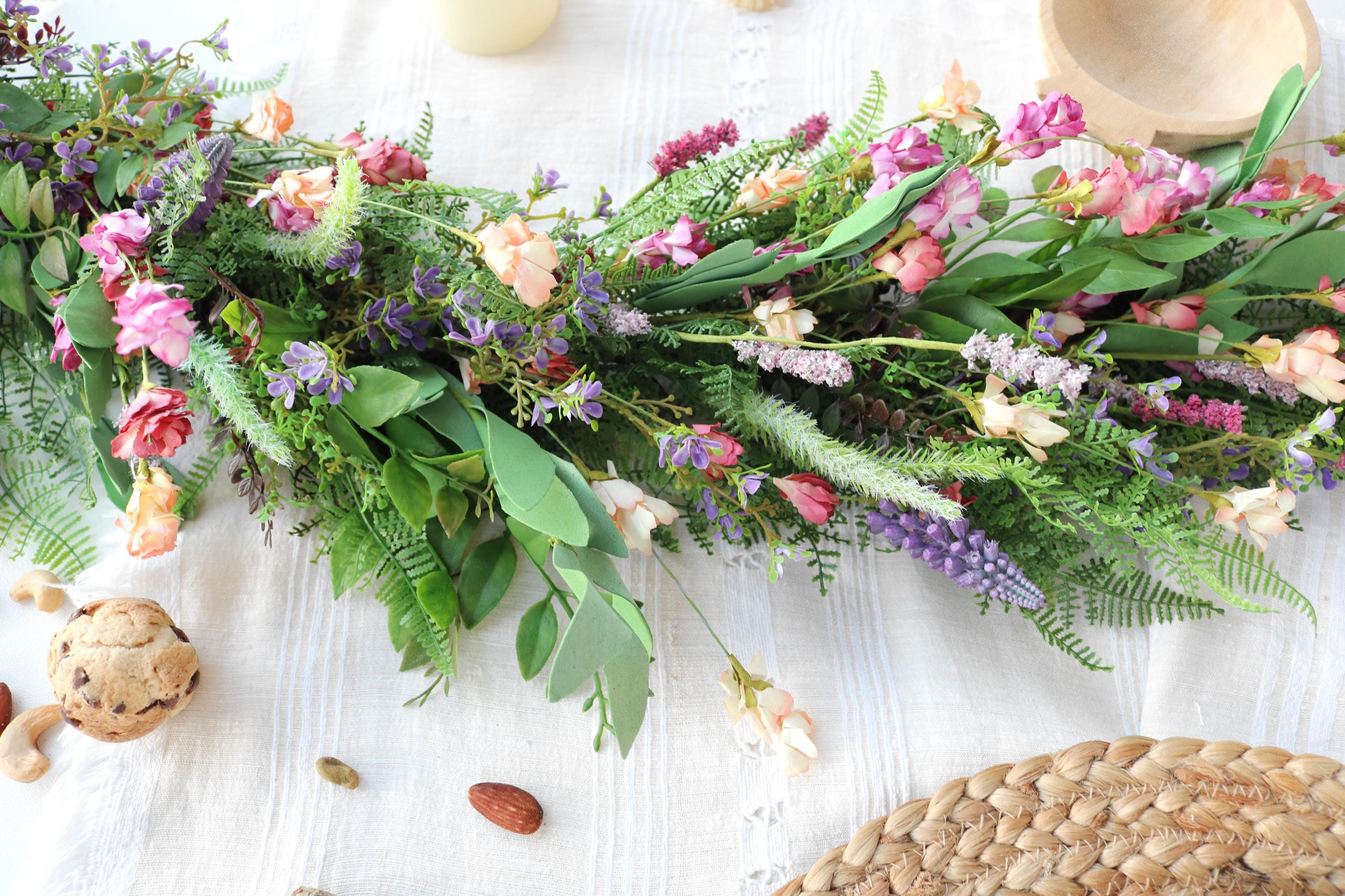 Rustic Spring Garlands Spring Wildflower Garland: Artificial Handmade Spring Meadow Mantel ...