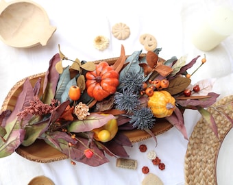Handcrafted Faux Fall Pumpkin Bowl Filler Swag, Moody Thanksgiving Table Decor (BOWL NOT INCLUDED)