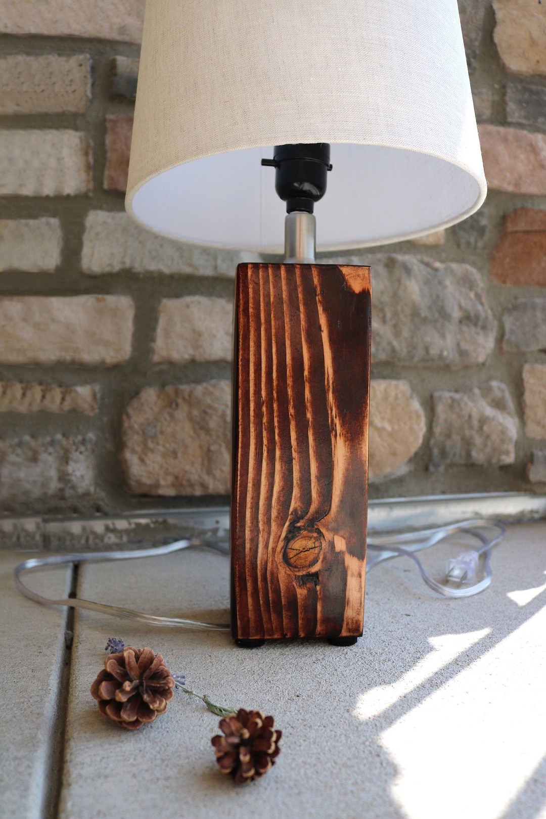 Wood Table Lamp Handcrafted | Rustic Wooden Lamp for Nightstand Natural ...