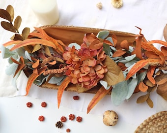 Fall Dough Bowl Filler with Copper Hydrangea & Lambs Ear | Rustic Faux Autumn Centerpiece, Rust Sage Table Decor (BOWL NOT INCLUDED)