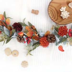 Fall Garland for Mantle | Handmade Autumn Mantel Fireplace Faux Decor, Country Farmhouse Thanksgiving Table Centerpiece, Natural Pinecones