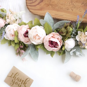 Pink Peony Garland: Handmade Silk Floral Mantel Decor for Weddings, Farmhouse Table Runner
