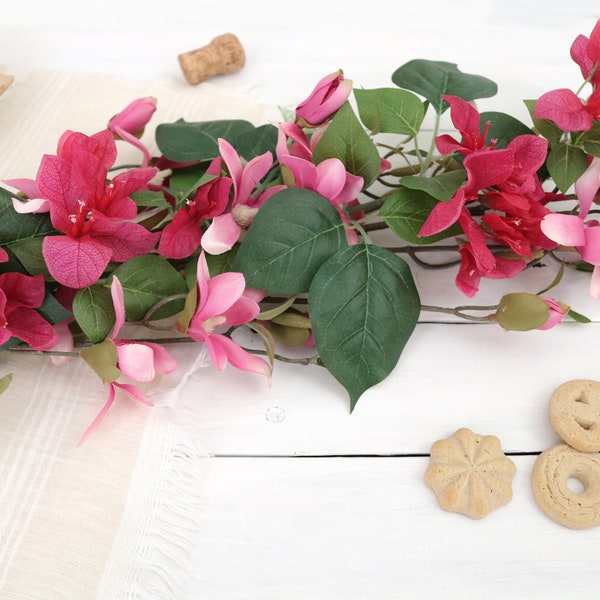 Summer Flower Garland | Hot Pink Artificial Garland Birthday Decor Bachelorette Party Wedding Centerpiece Fuchsia Bougainvillea Magnolia