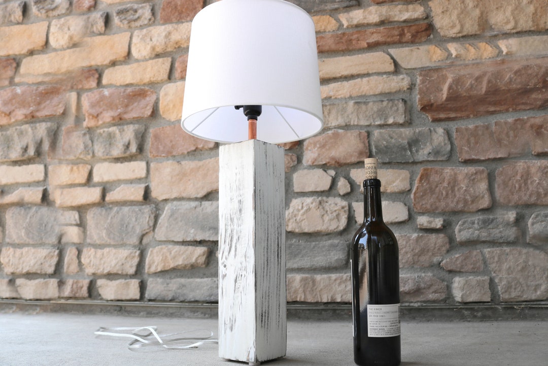 Farmhouse Wood Table Lamp Handcrafted Wooden Side Table Lamp Reclaimed