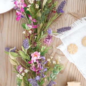 Summer Wildflower Garland | Faux Flowers Garland Decor Bridal Shower Aisle Runner Table Centerpiece Graduation Party Lavender Sage Orchid