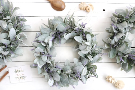 Small Wreath Lambs Ear Lavender: Handmade Mini Greenery Wreath for Cabinets, Windows, Candle Rings