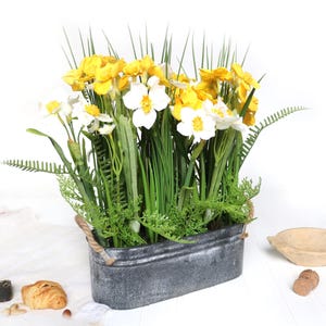 Daffodil Arrangement | Artificial White Yellow Flowers Greenery Table Centerpiece Primitive Decor Farmhouse Kitchen Decoration Home Gift