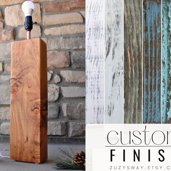 CUSTOM ORDER Tammy | Tall Wood Table Lamp Custom Finish Handcrafted Natural Wooden Lamp Base Country Primitive Home Decor