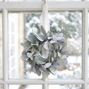 Small Wreath Lambs Ear Lavender: Handmade Mini Greenery Wreath for Cabinets, Windows, Candle Rings image 11
