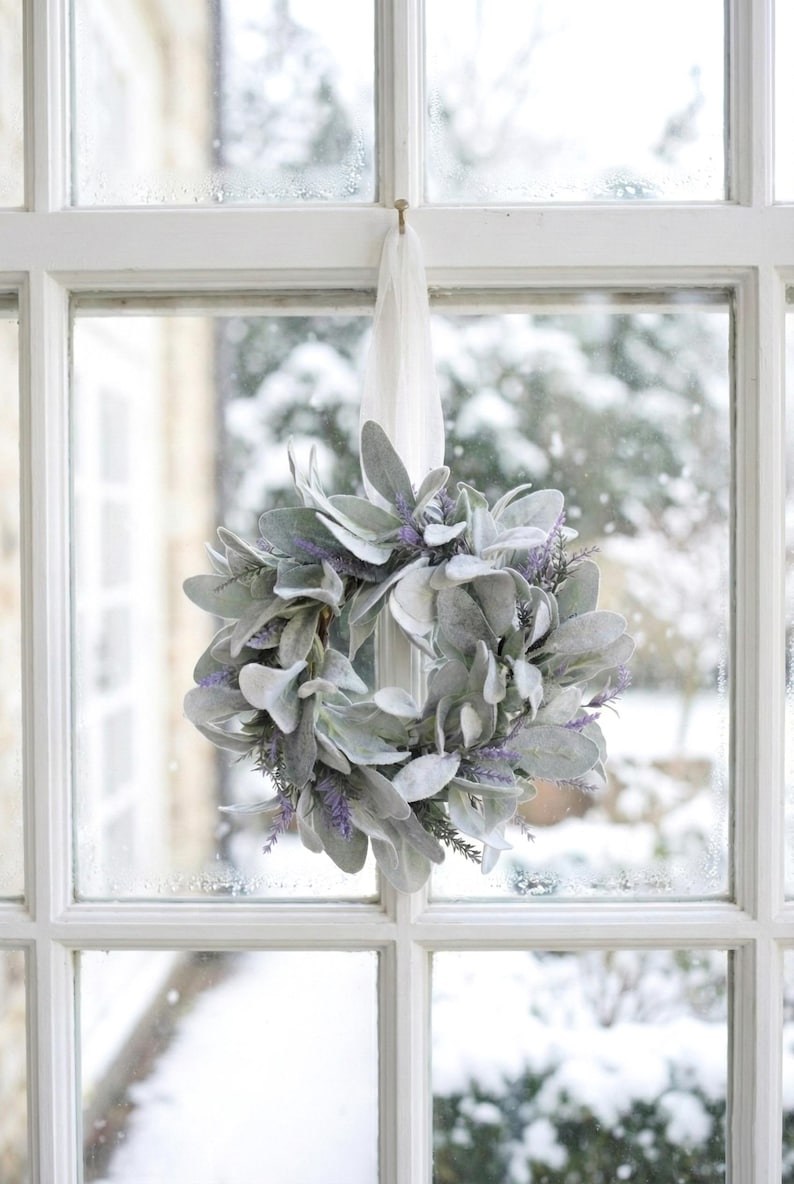 Small Wreath Lambs Ear Lavender: Handmade Mini Greenery Wreath for Cabinets, Windows, Candle Rings image 11
