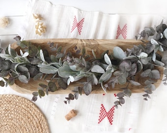 Fall Dough Bowl Decor Lambs Ear & Eucalyptus | Faux Farmhouse Filler Greenery, Rustic Dining Table Styling (BOWL NOT INCLUDED)