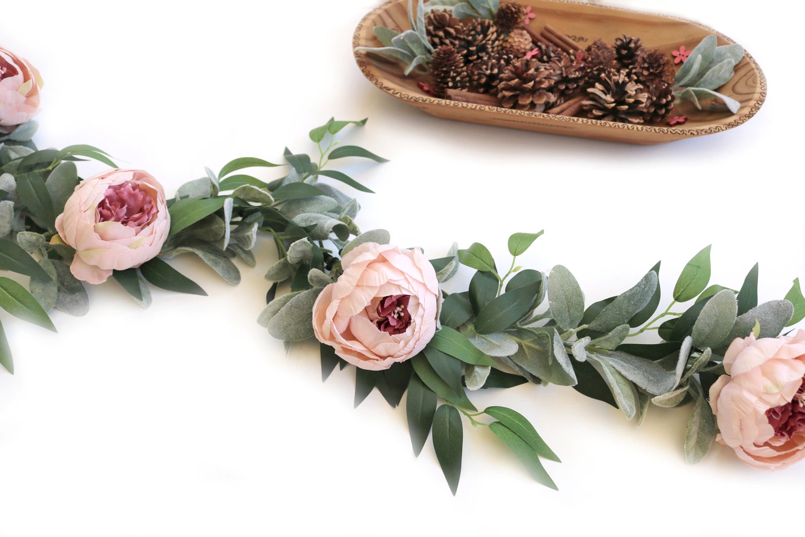 Lamb's Ear Garland Pink Blush Peony Ruscus Handmade Etsy