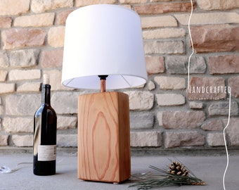 Primitive Wood Table Lamp | Handcrafted Natural Solid Wood Lamp for Desk Coffee Table Entryway Bedroom Nightstand Country Farmhouse Decor