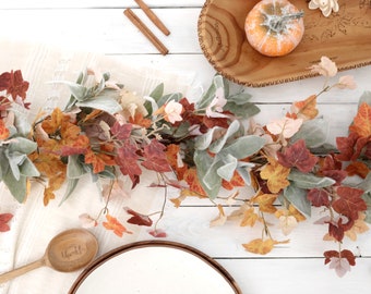 Fall Garland for Mantel | Handmade Centerpiece for Table Rustic Autumn Mantel Decor Maple Leaf Garland Thanksgiving Home Decoration