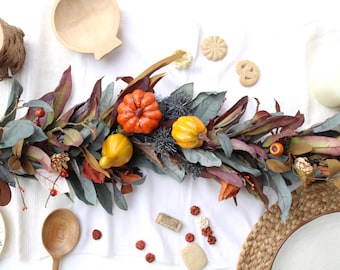 Fall Pumpkin Garland, Handcrafted Autumn Foliage Table Centerpiece, Southwestern Thanksgiving Decor
