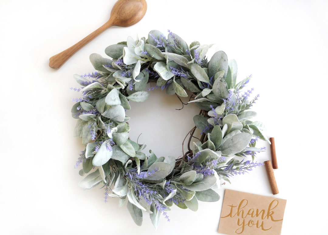 Lamb's Ear Lavender Wreath Farmhouse  Handmade Spring