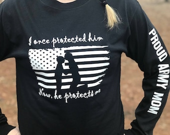 Proud Army Mom, Proud Marine Mom, Proud Navy Mom, Proud Coast Guard Mom, Proud Air Force Mom Black Long Sleeve Tee