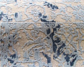 OPRUIMING!! #115 AlaskanGlacierHand geknoopte wol & zijde gebied Rug 8 X 10 handgemaakte oosterse Modern Classic