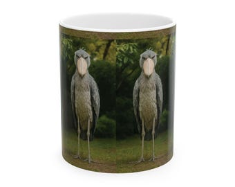 ShoeBill Staring Stork Ceramic Mug - Coffee Cup, Nature Lover Gift, Birdwatcher Mug, Quirky Home Decor, Animal Lover Present, Unnerving