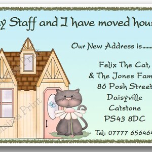 20+ Printed Personalised change of address new home moving house cards cat with envelopes