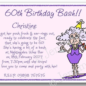 20+ Printed Personalised Birthday Party Invitations 30th / 40th / 50th / 60th / 70th / 80th /90th / 100th female funny with envelopes