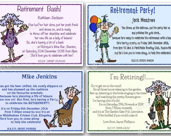 20+ Printed Personalised Retirement party Invitations funny with envelopes