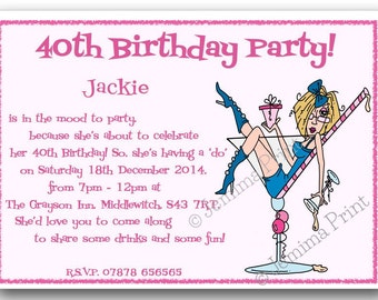 20+ Printed Personalised Birthday Party Invitations 18th / 21st / 30th / 40th / 50th / 60th / 70th / 80th female funny with envelopes