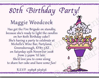 20+ Printed Personalised Birthday Party Invitations 30th / 40th / 50th / 60th / 70th / 80th /90th / 100th female funny with envelopes