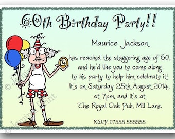 20+ Printed Personalised Birthday Party Invitations 30th / 40th / 50th / 60th / 70th / 80th /90th / 100th male funny with envelopes