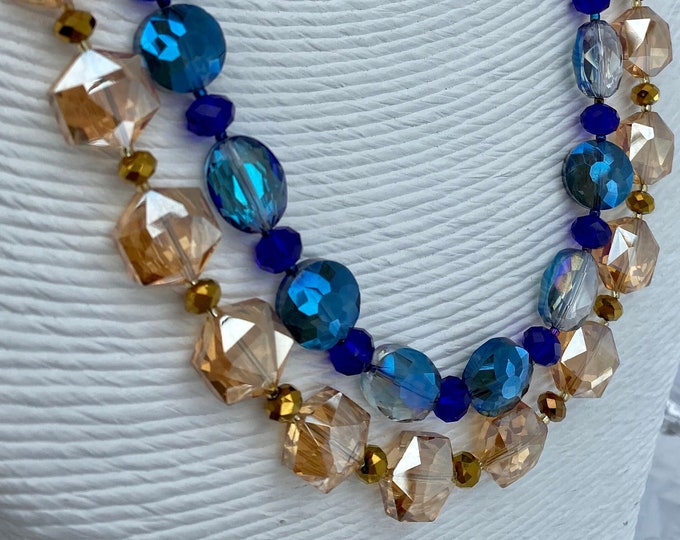 Gold and Blue Crystal Necklace
