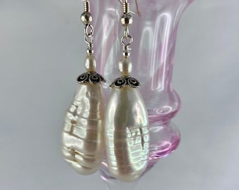 Huge Baroque Pearl Drop Earrings, Timeless Elegance, sterling silver hooks , Thai silver filigree, bridal, gift for her