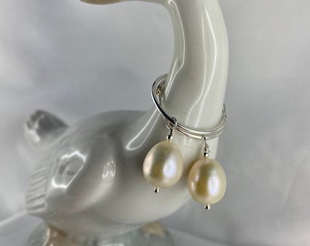 Hoop earrings with a drop pearl, Sterling silver, dangle and drop, bride, stocking filler,  June birthstone, elegant pearl