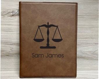 Law Portfolio with Notebook, Pocket & Pen Holder, Engraved Leather Portfolio, Business Gift