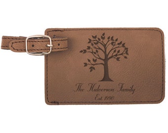 Family Tree Leather Luggage Tag