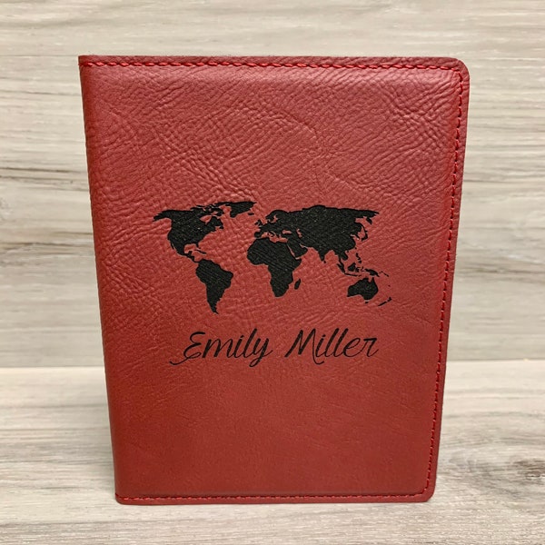 Personalized World Leather Passport Cover, Leather Passport Holder, Traveler Gift
