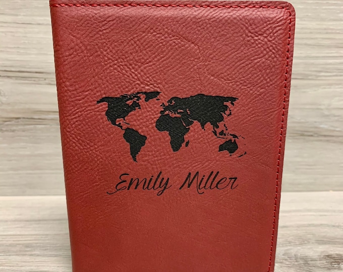 Personalized World Leather Passport Cover, Leather Passport Holder, Traveler Gift